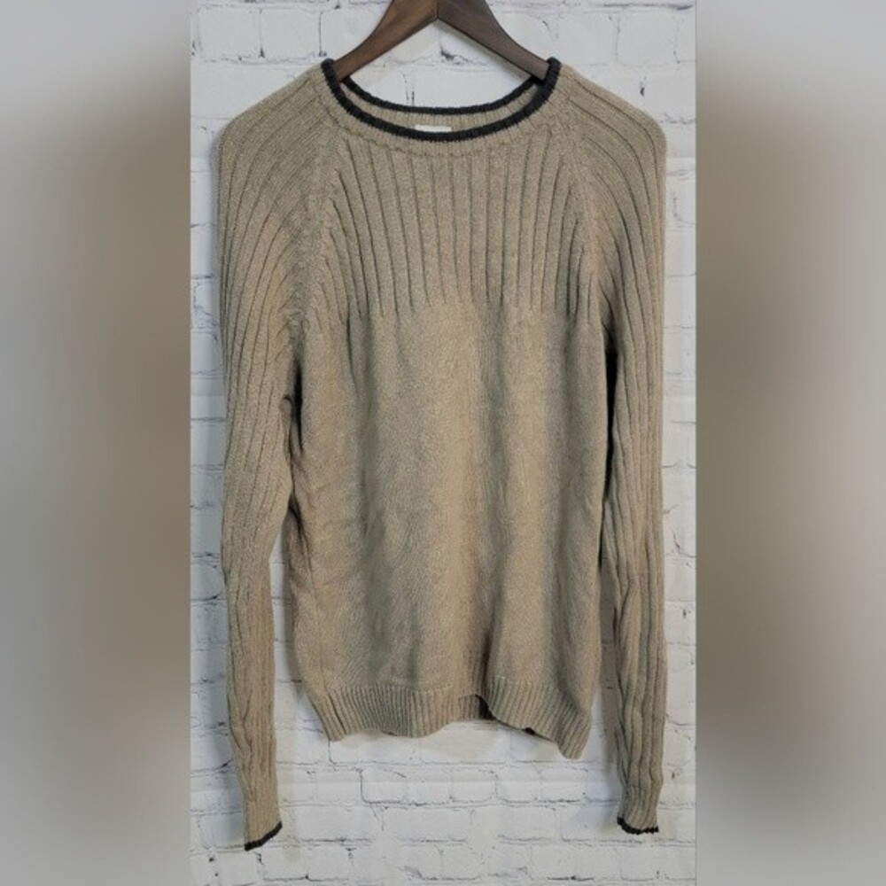 Columbia Men's Beige Crew Neck Knit Sweater size Lg Pullover Cotton Classic